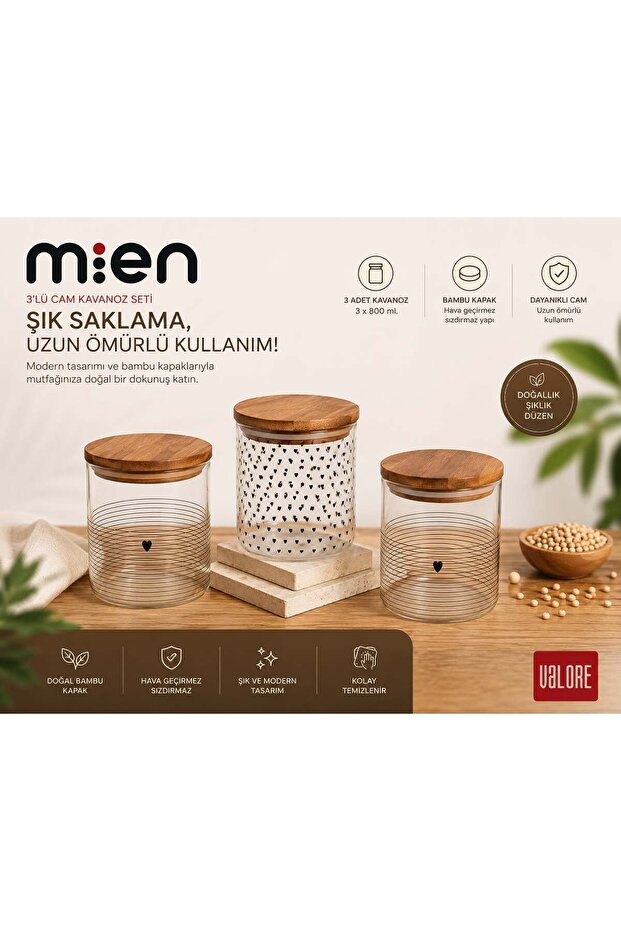 3-Piece Acacia Lid Glass Jar Set