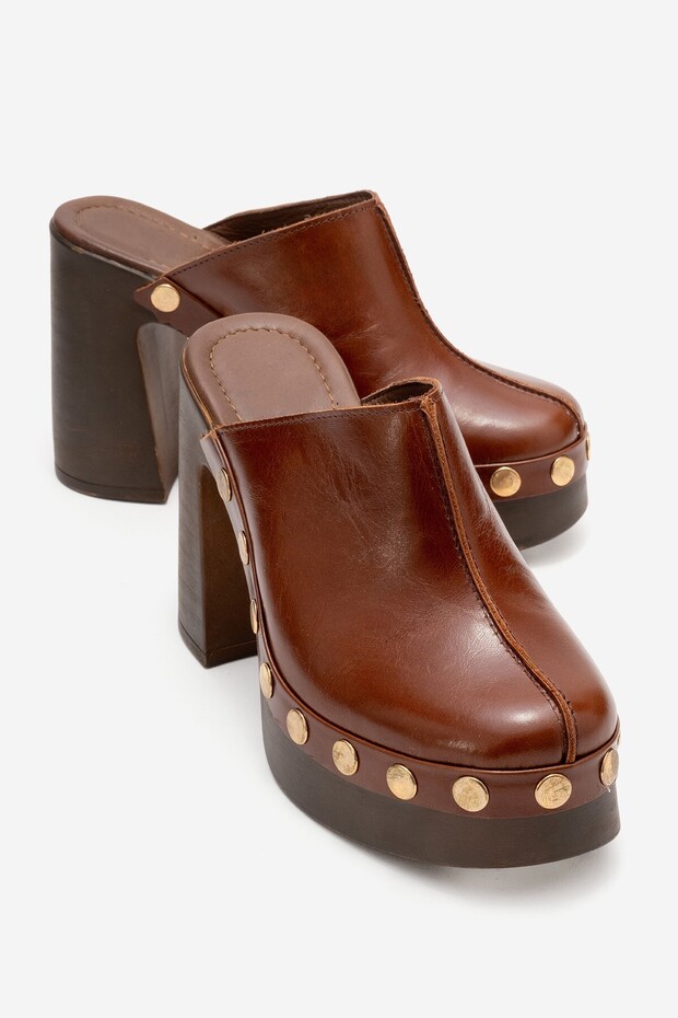 Women's Genuine Leather Clogs Slippers 6367 Taba Skin