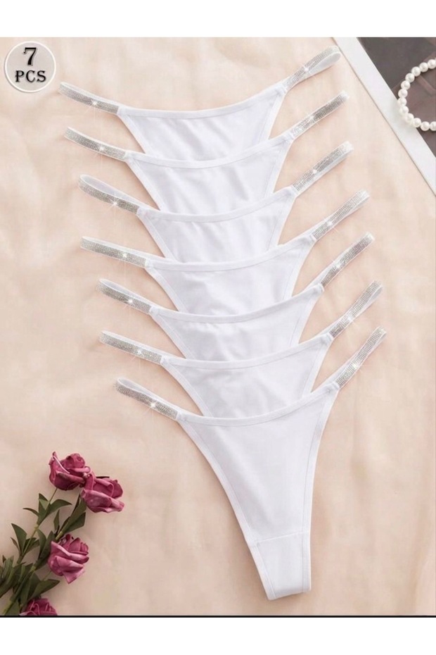 Kadın 7 Li Paket Simli String Külot