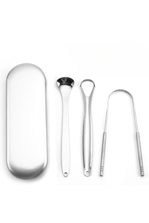 3 PCS with box Stainless Steel Tongue Scraper Set with Portable Case Odorless, Oral Care Tool for Fr