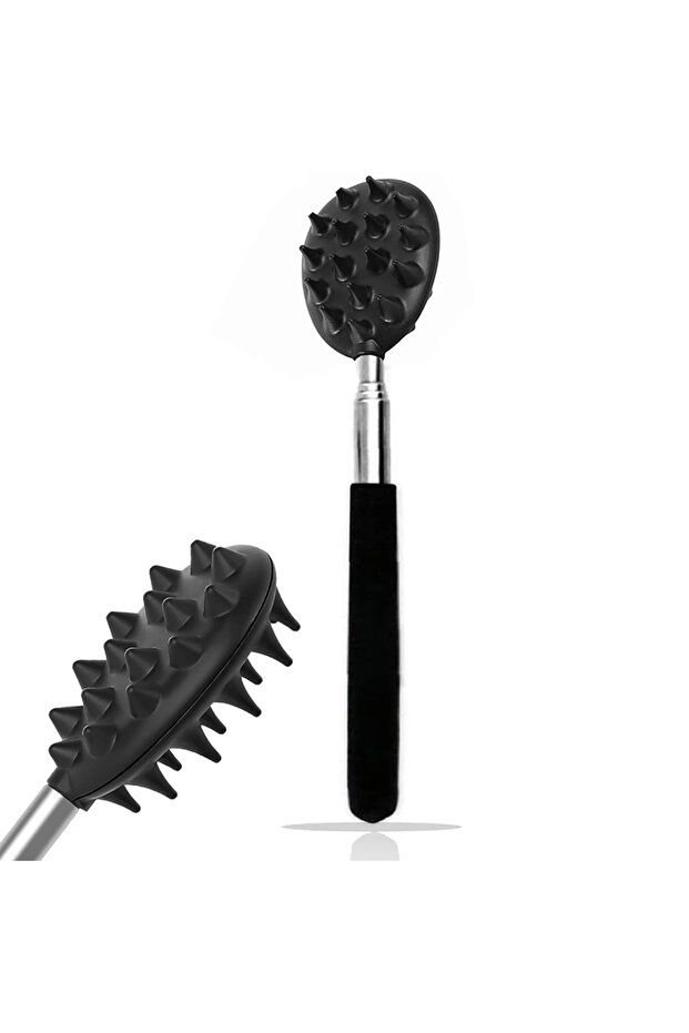 Black Adjustable Cactus Back Scratcher Massager with 1/4-inch 1/2-inch Spikes Retractable One-Hand I
