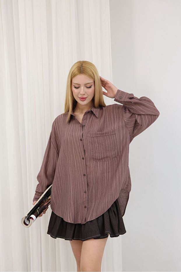 Women's Oversize Siena Fabric Shirt with Pocket Detail