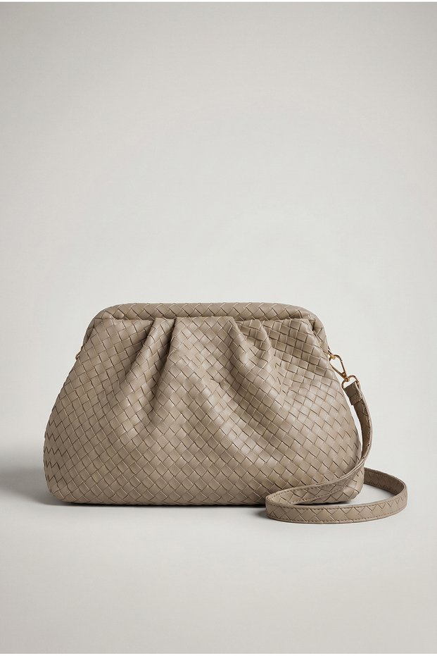 Women's Beige Knitted Textured Pleated Scholarship Portfolio and Shoulder Bag 2593 Cnt0003