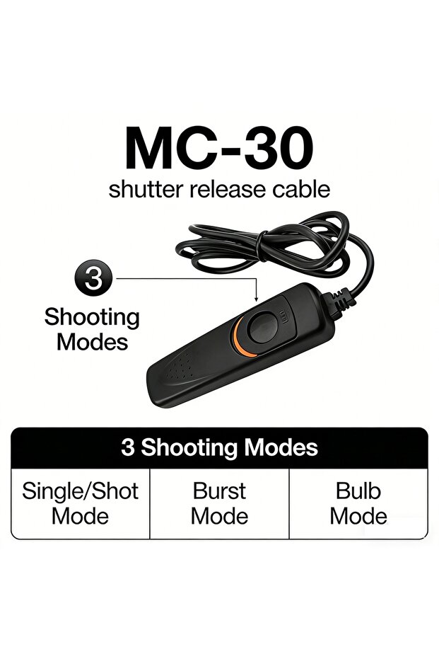 كابل تحكم عن بعد MC-30 لتصوير الصور عن بعد لكاميرات نيكون Z9 وZ8 وD850 وD810 وD700 وD800 وD800E (قطعة واحدة)
