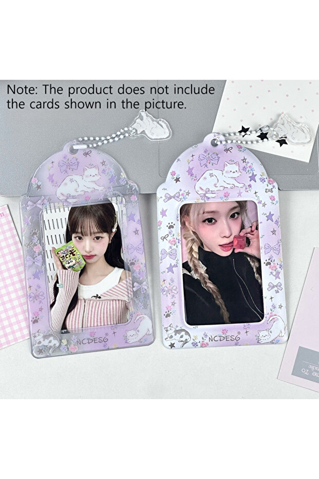 2pcs 2pcs Purple Cat PVC Photocard Holder Kpop Idol Photo Card Storage Case Display Pendant