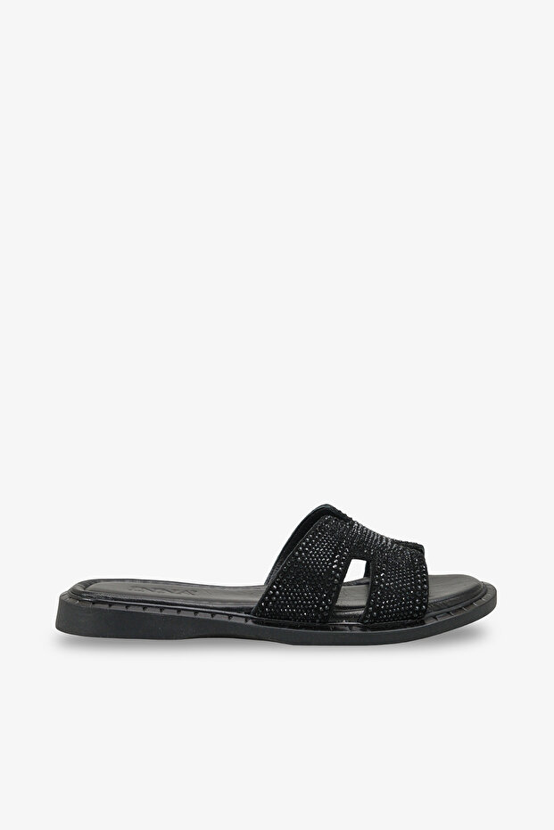 Camila Women's Genuine Leather Stone Slippers - Black