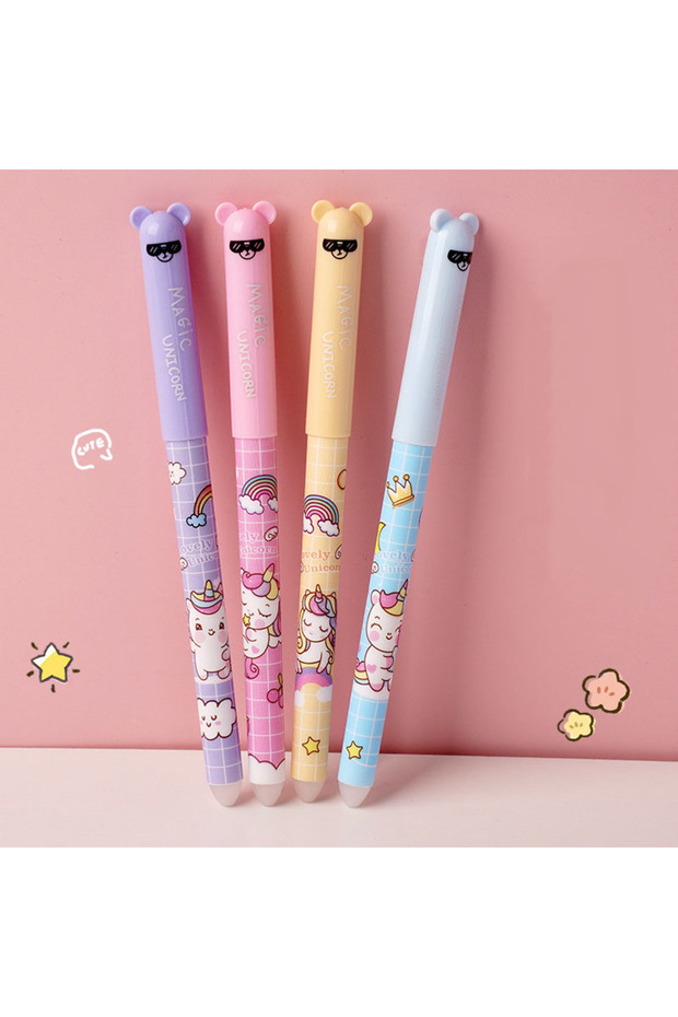Blue B 4 Pieces Lytwtw's Cartoon Cute Kawaii Capybara Unicorn Erasable Pen Creative School Office Ge