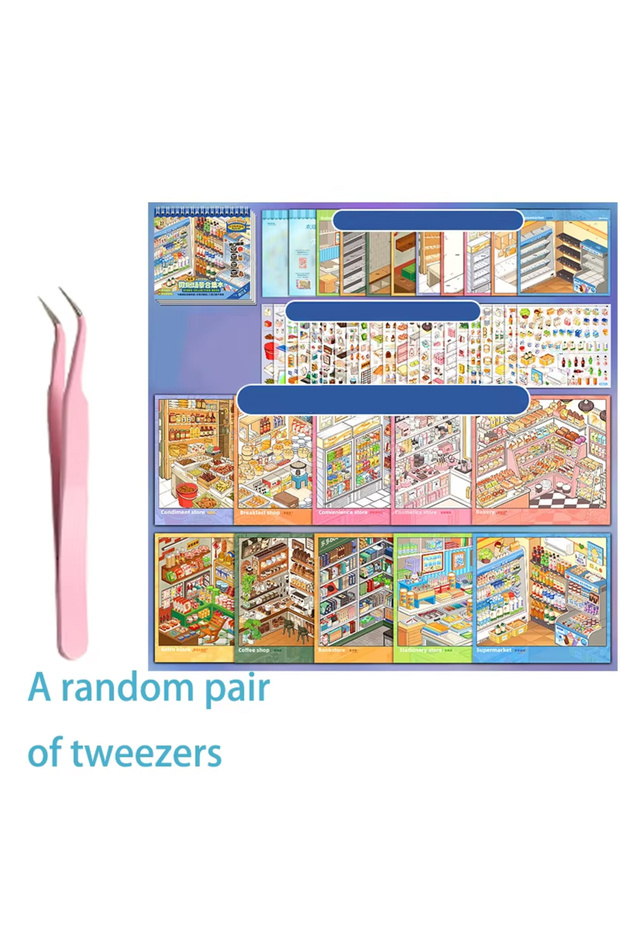 B0078-A 1 sticker+1 pair of tweezers creative fun collection sticker book 3D miniature scene stackin