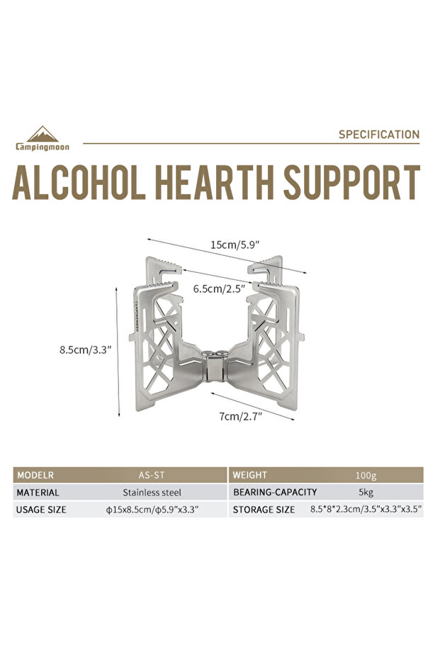 AS-ST CAMPINGMOON AS-ST Backpack Alcohol Stove Stand Rack Lightweight Folding Aluminum Alloy for Cam