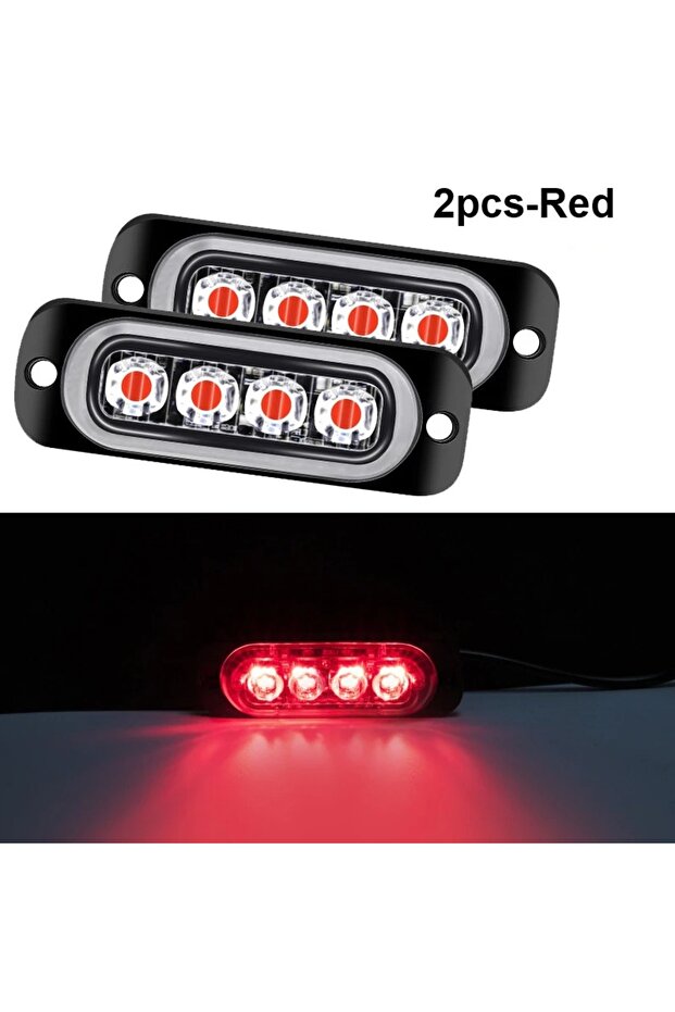 2pcs Red 2Pcs Warning Side marker Light Auto 12/24V Emergency 4 leds Light for Truck Toyota Grille V