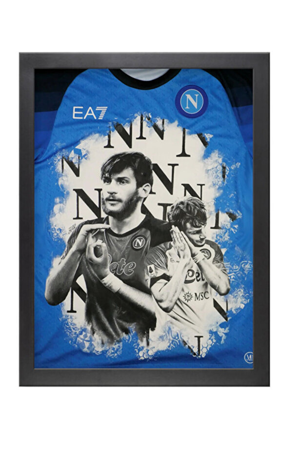 Khvicha Kvaratskhelia Napoli Jersey Art Poster with Frame 30x40cm