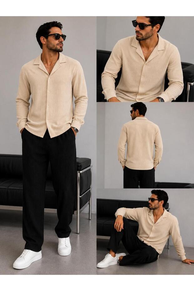 Bürümcük Crinkle Fabric Summer Lycra Men's Shirt and Pants Set
