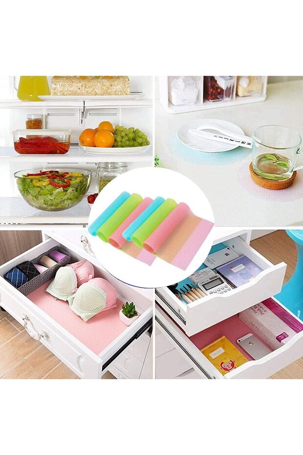 Silk Route - 6 Pack Refrigerator Mats Shelf Liners Washable Fridge Liners Can Be Cut Refrigerator Mats Pad Washable Fridge Mats Liners 2 Pink/2 Green/2 Blue