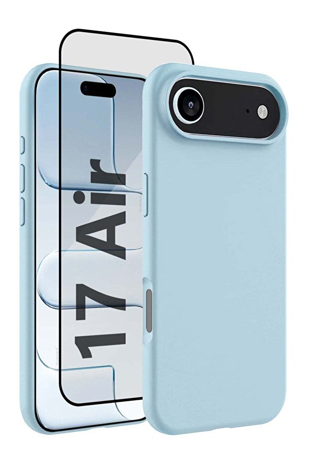 2 Packs Silicone Protective Phone Case for iPhone 17 Air , Soft Anti-Scratch Microfiber Lining Ultra Slim Drop Protection Phone Cover with 3D Screen Protector - Sky Blue