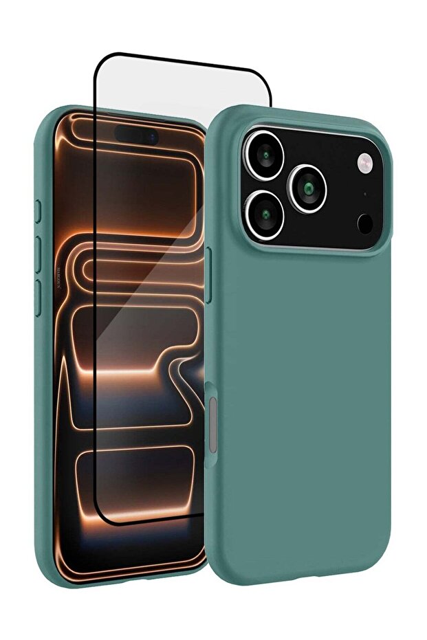 2 Packs Silicone Protective Phone Case for iPhone 17 Pro Max - Soft Anti-Scratch Microfiber Lining Ultra Slim Drop Protection Phone Cover with 3D Screen Protector - Cactus Green-2