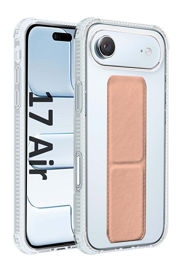 Finger Grip Clear Case Cover for iPhone 17 Air- Kickstand Car Magnetic Holder Multi-function Protective Two-in-one Case - Pink