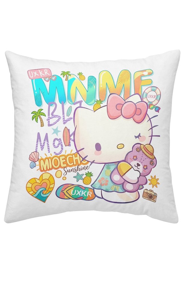 42X42 cm Decorative Cushion with Printed Design for Children's and Youth Rooms (Only Cushion, Inner Cushion Not Included) Hello Kitty