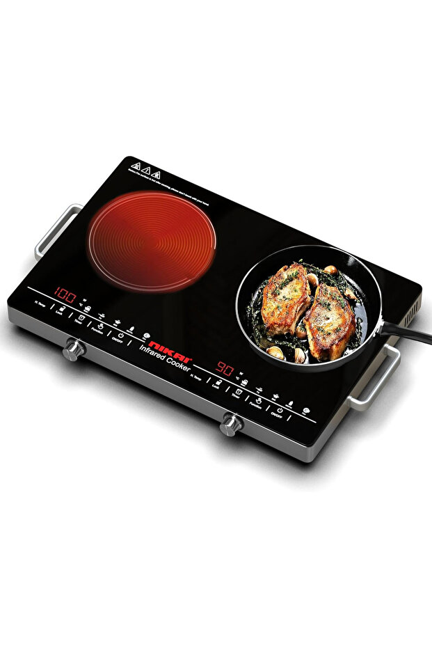 2 Burner Free Standing Ceramic Infrared Cooking Hob, 2000W, Black, NIC303A