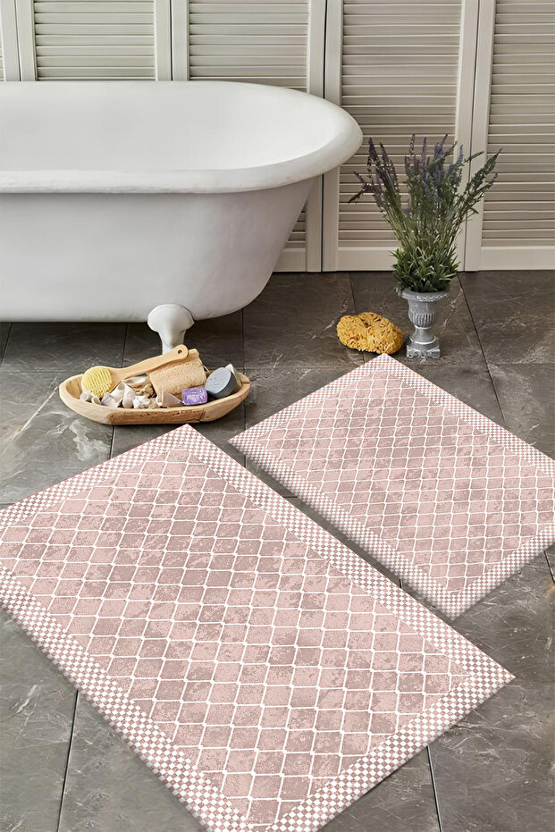 Washable Non-Slip Based 2-Piece Bath Mat Set Stylish Design Bath Mat