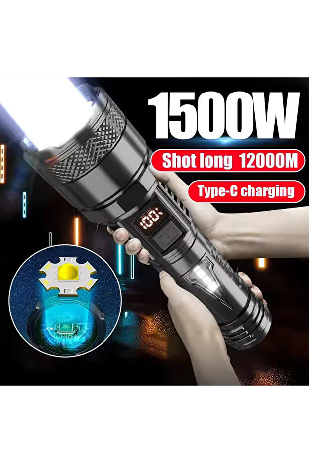 مصباح يدوي LED متعدد الوظائف S65 قابل لإعادة الشحن مع شحن سريع من نوع C وشاشة رقمية ذكية لعرض حالة البطارية