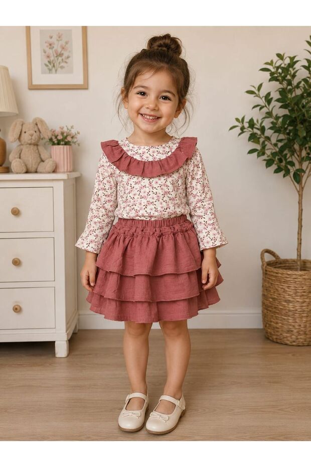 Girl's Muslin Shirt-Skirt Set