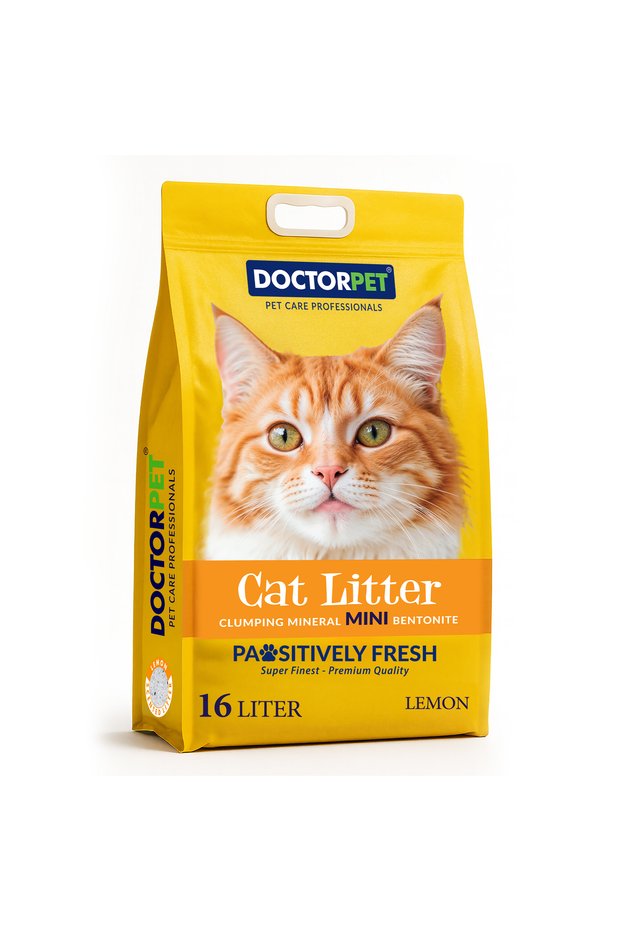 Lemon Scented Clumping Mineral Mini Bentonite Cat Litter 16L - Strong Instant Clumping, Ultra Absorbent, Dust Free, Pet-Safe