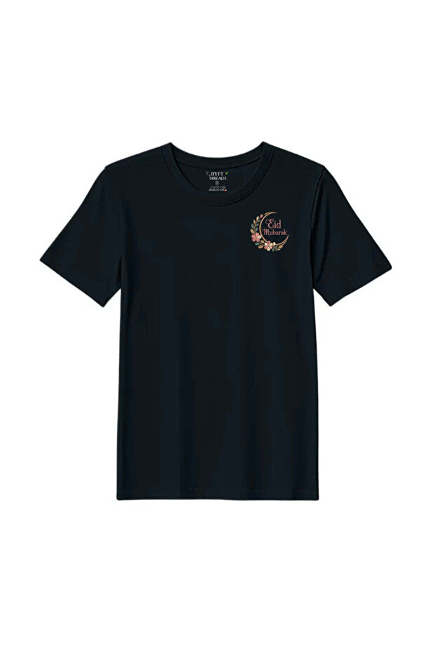 Eid T-Shirt - Floral Eid Mubarak Embroidered Design, Premium Polycotton, Breathable Unisex Festive Wear for Men & Women
