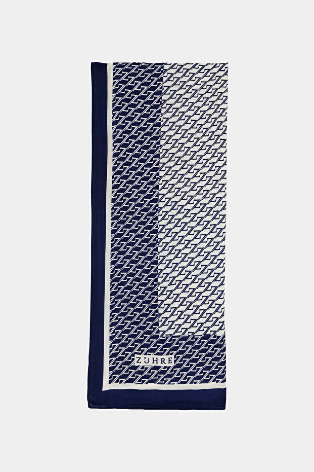 Monogram Patterned Border Prime Navy Blue Shawl 0065