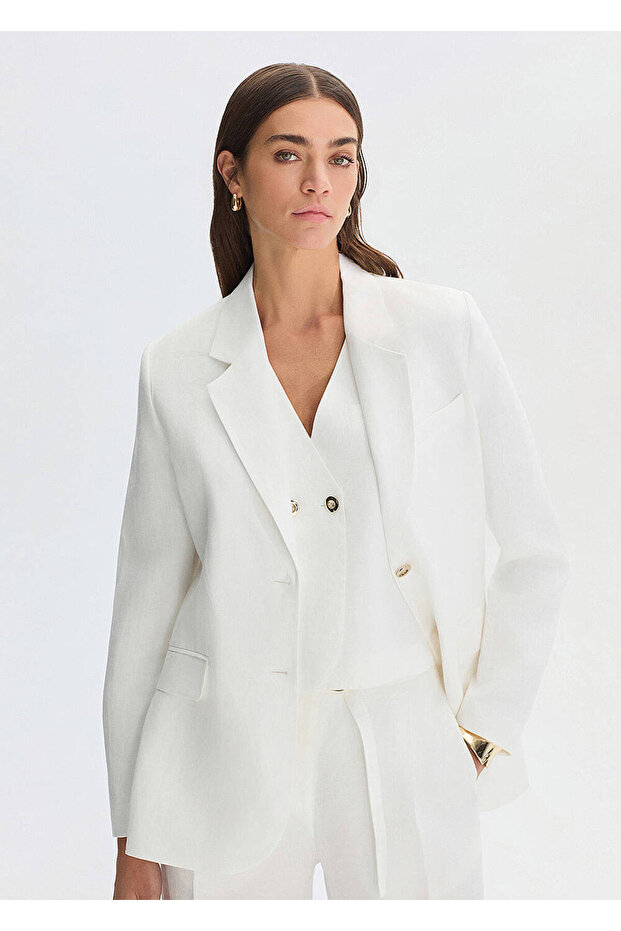 White Linen Blazer Jacket