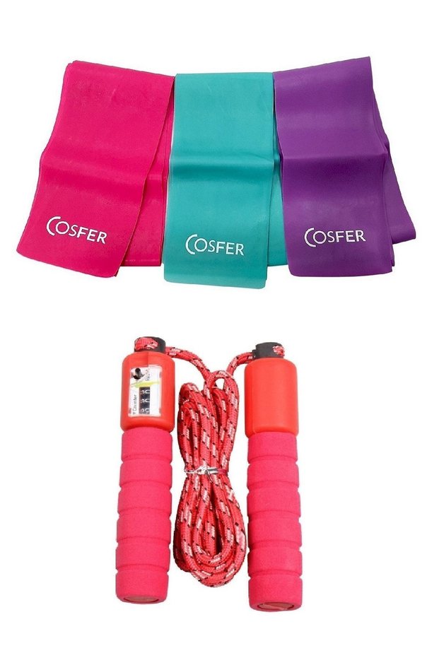 Set of 2 with Counter Sports Fitness Conditioning A Tlama Thread 3-Piece Condensate Aerobic Exercise Resistance Pilates Band