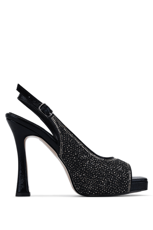 Women's Faux Leather Black Heeled Shoes
