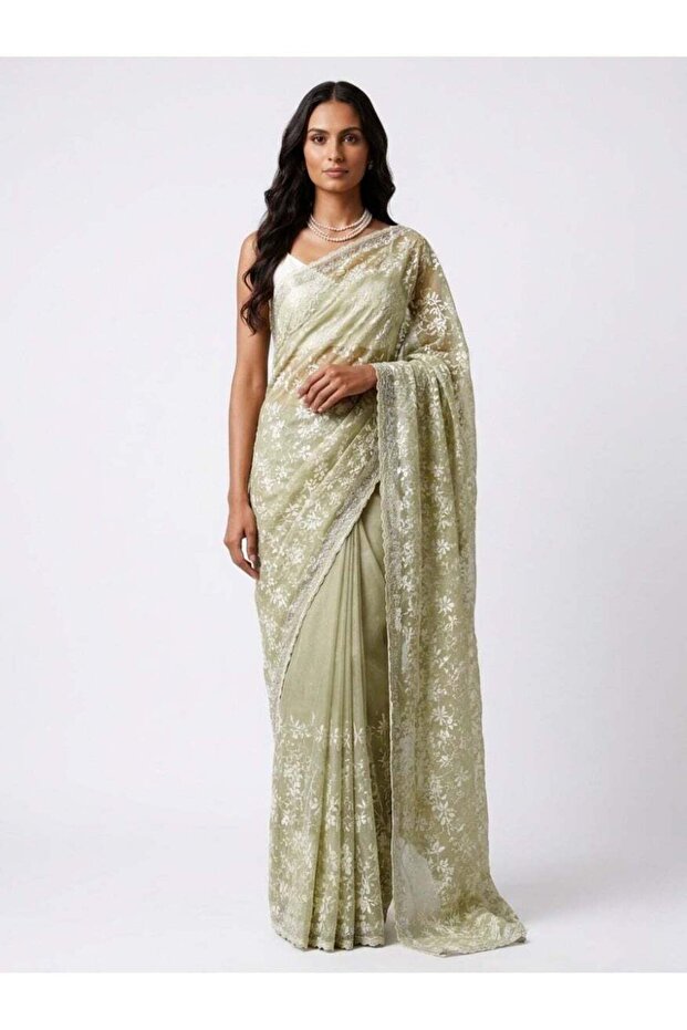 Nool Dew Tissue Designer Saree with Unstitched Blouse Material