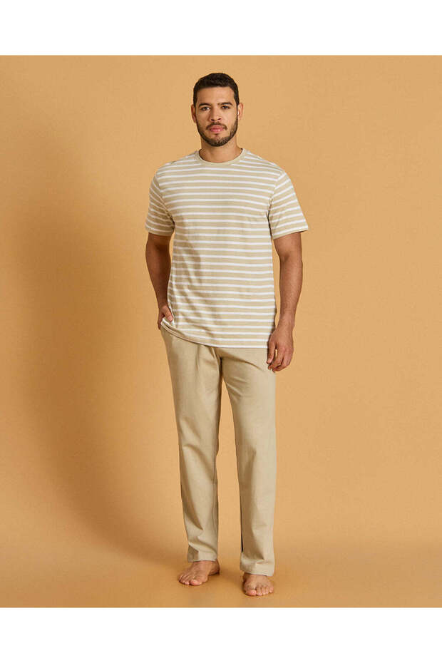 Man Beige Plain Pyjama Bottom - 2