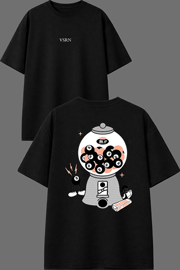 Lucky Ball Design Front and Back Printed Black Oversize T-Shirt