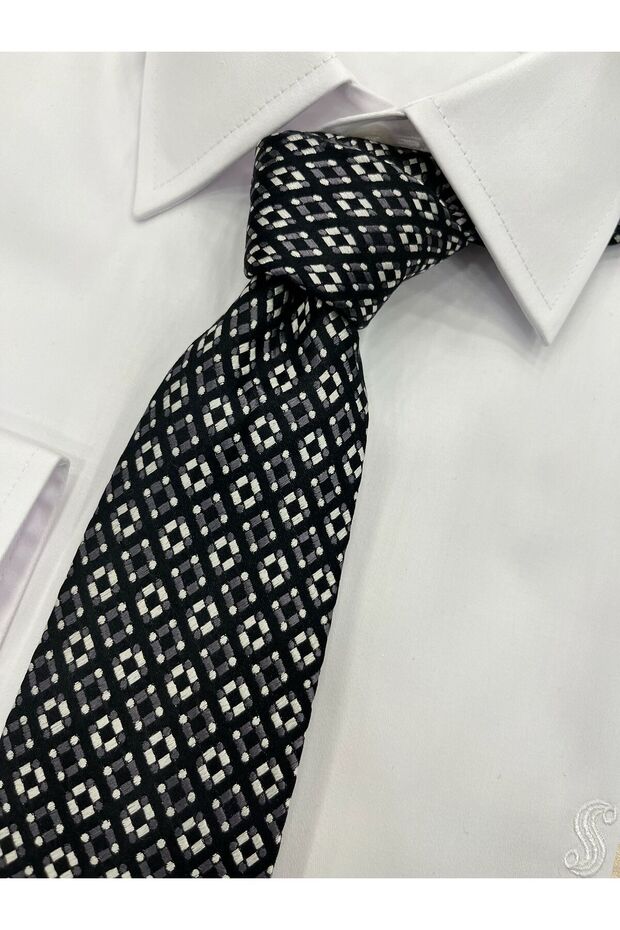 Woven Fabric Patterned Silk Tie - 1