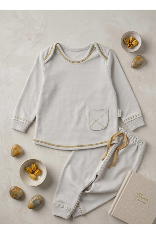 Baby Set with Pockets and Stitching Details, 100% Cotton