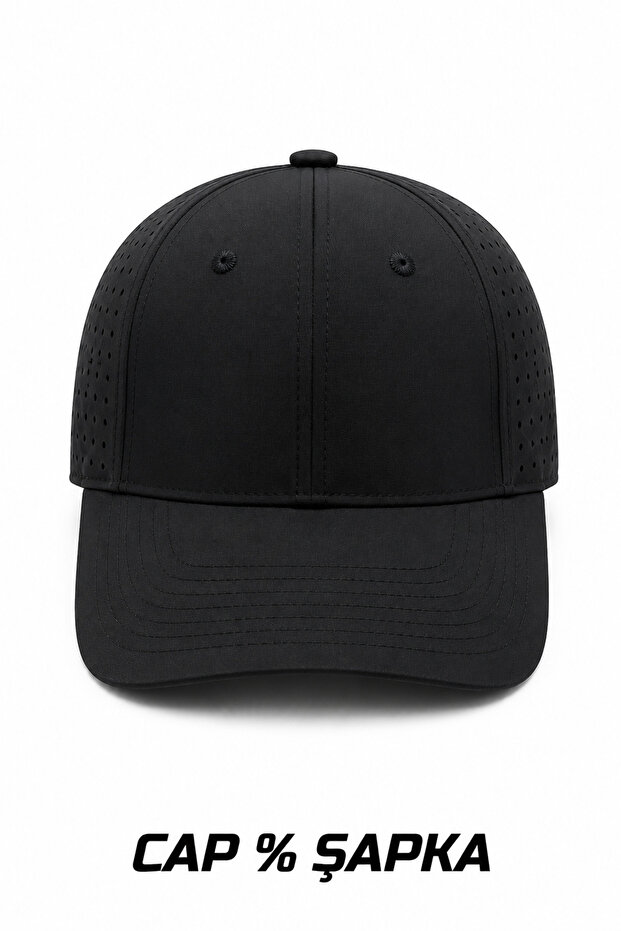 Unisex Black Sports Hat - Breathable Laser Perforated Cap