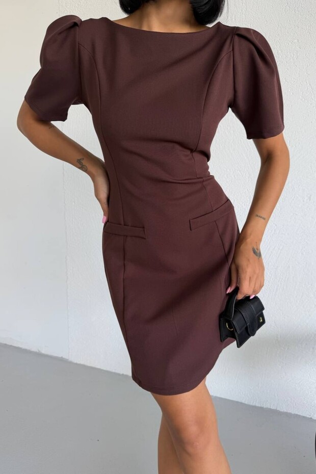 Women's Balloon Sleeve Atlas Fabric Mini Dress