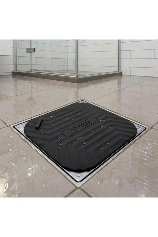 Black Square Sink Drain Anti-Odor Silicone Mat – Sink Strainer and Pest Blocker (4457)