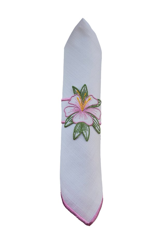 2 Pieces of 40X40 Embroidered Border Napkin and Lily Patterned Napkin Ring