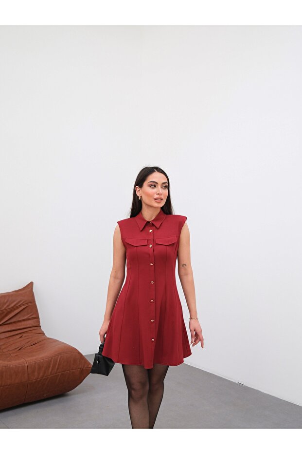 Buttoned Mini Dress with Pocket Detail