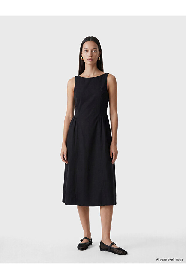 Original Boat Neck Gathered Dress