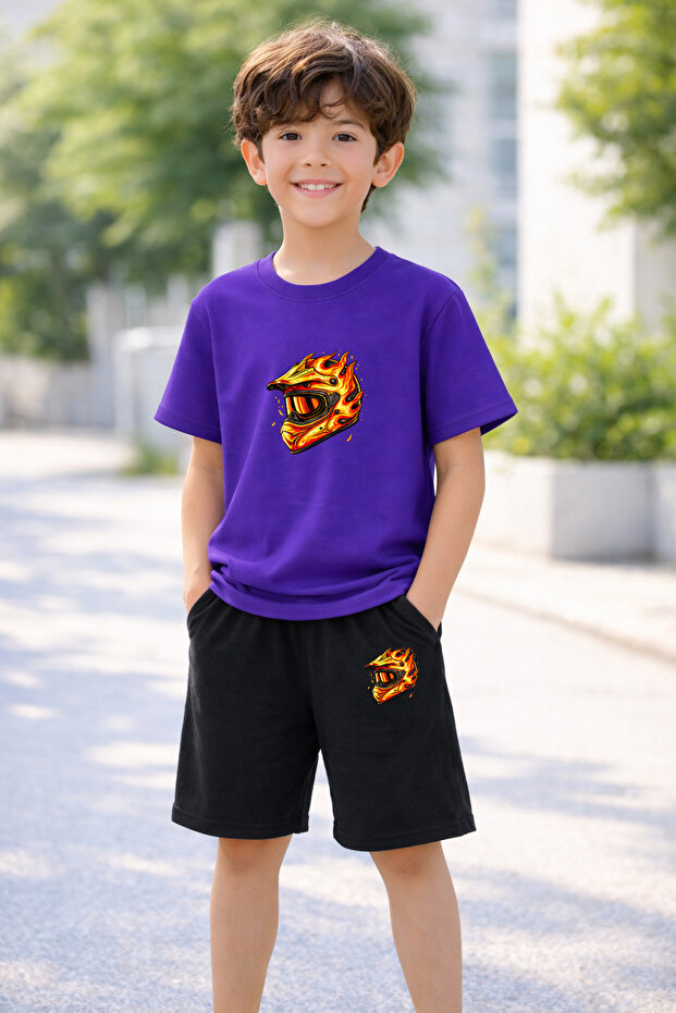 Boy's Shorts Set Printed Cotton Summer Comfortable Fit Sports Combination