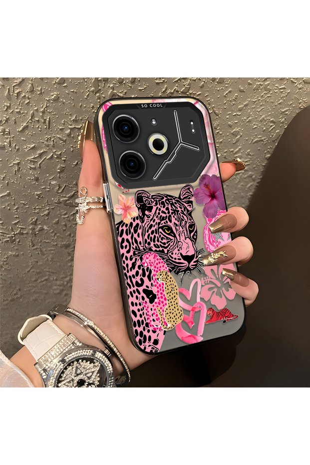 Tecno Pova 6 Compatible Silicone Edge Hard Back Case Couple Phone Case Leopard Pattern