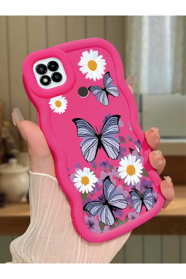 Redmi 9C Compatible Case Camera Protector Red Silicone Couple Phone Case Butterfly Pattern