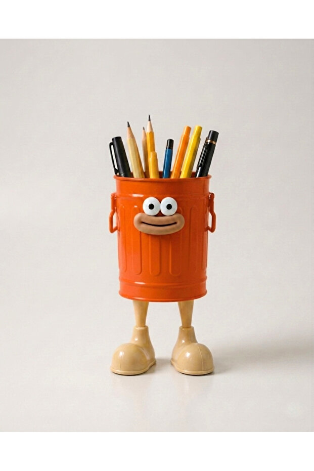 Cute and Funny Desktop Pen Holder with Metal Body - Orange