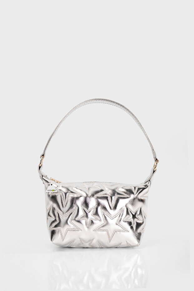 Silver Star Patterned Shiny Hand and Shoulder Strap Bag