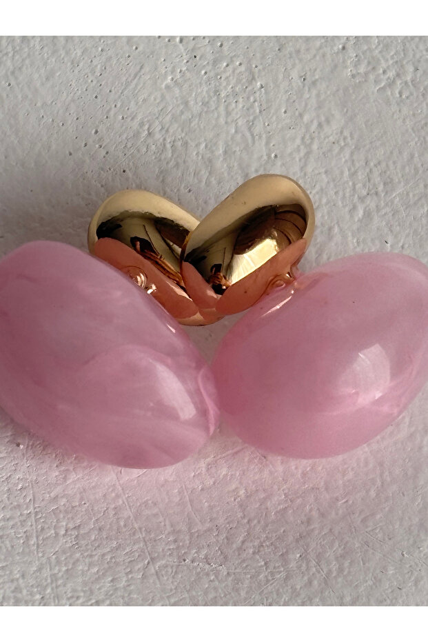 Gold Color Pink Earrings (3.6 cm)