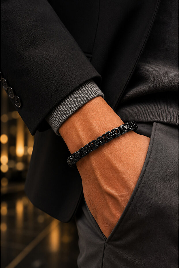Luxury Men's Collection Men's Black Steel King Chain Bracelet