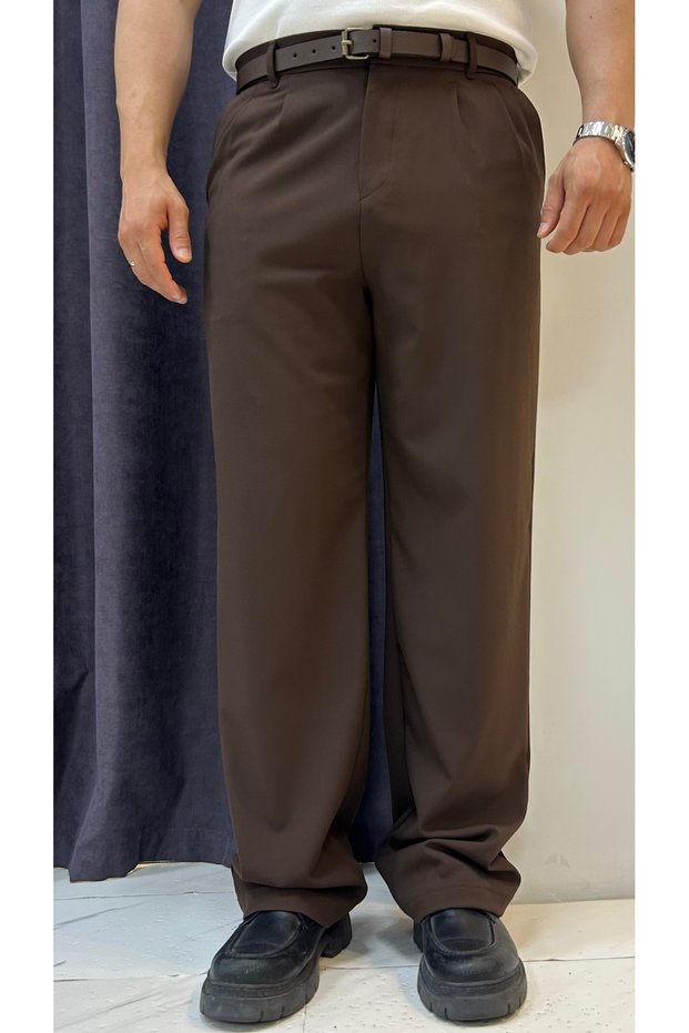 Pleated Baggy Fit Fabric Trousers